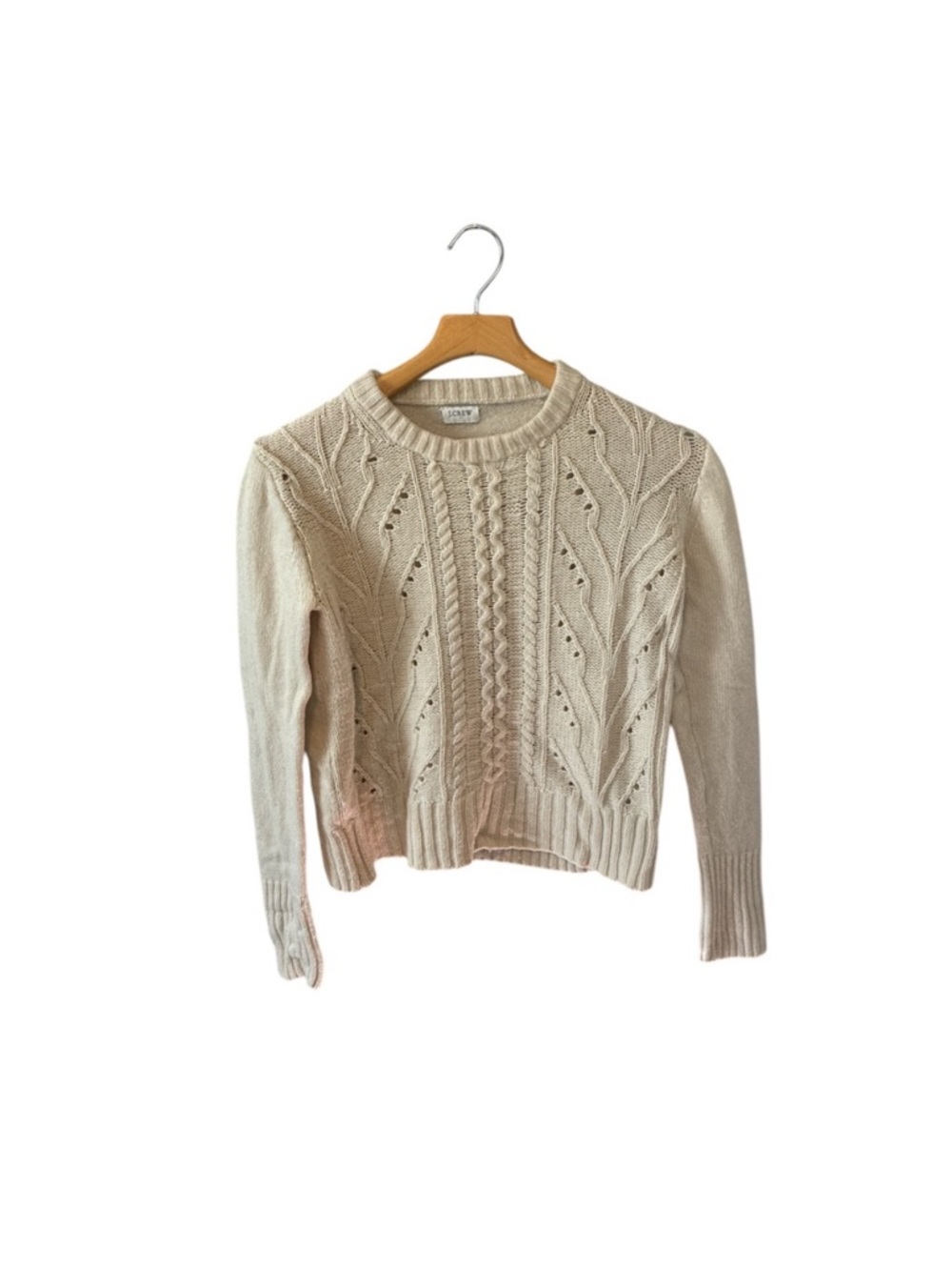 J Crew Factory Cozy Cream Cable Knit Wool Blend Pullover Sweater Size Small